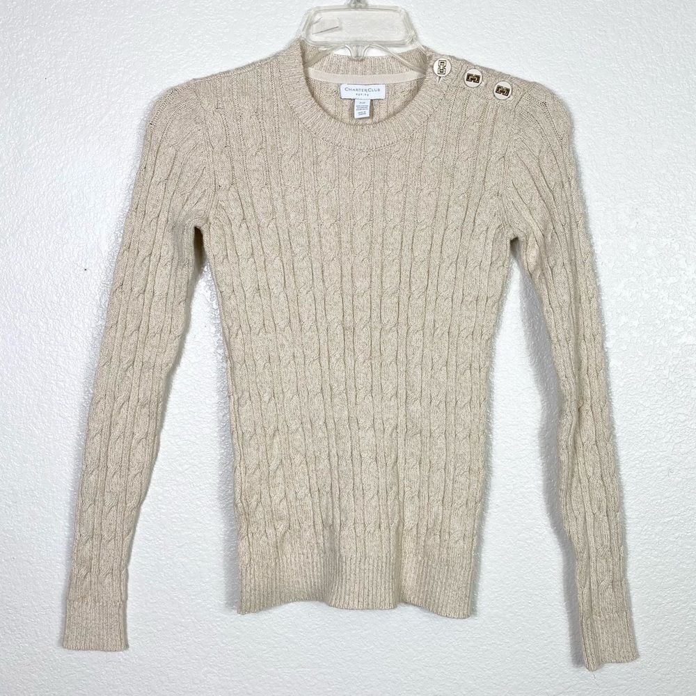 Charter Club Ivory & Gold Cable Knit Sweater